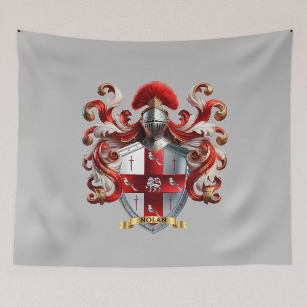 Item preview, Nolan Family Crest – Irish Silver Shield with Red Cross, Lion, Martlets & Swords designed and sold by Highlandkings.