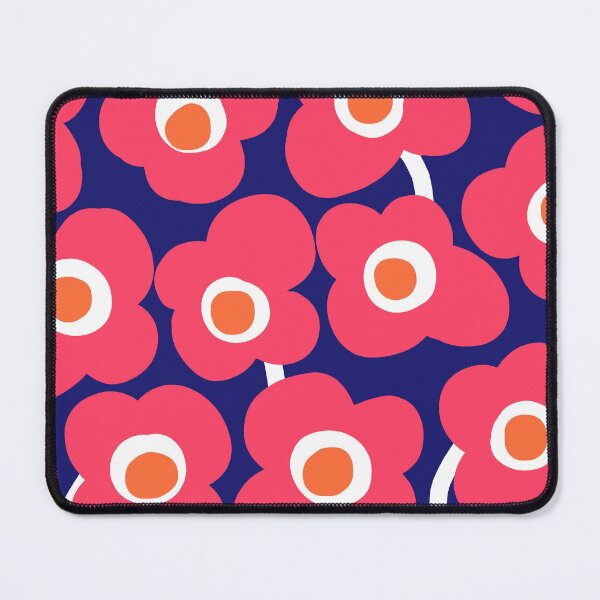 Item preview, Vivid Retro Floral Pattern in Midnight Blue, Neon Fuchsia and Tangerine designed and sold by Deutschic.