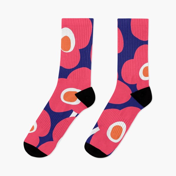 Item preview, Vivid Retro Floral Pattern in Midnight Blue, Neon Fuchsia and Tangerine designed and sold by Deutschic.