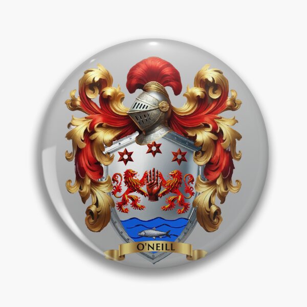 Item preview, O'Neill Family Crest – Irish Silver Shield with Red Lions, Red Hand, Stars & Salmon designed and sold by Highlandkings.