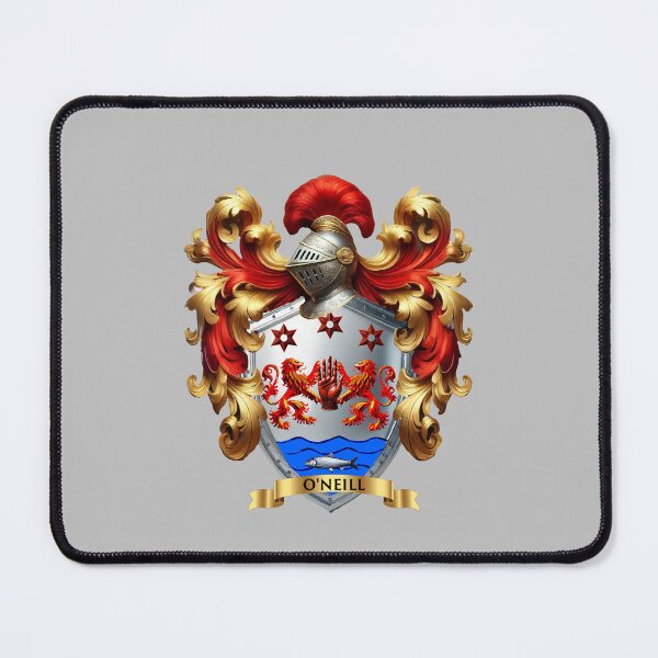 Item preview, O'Neill Family Crest – Irish Silver Shield with Red Lions, Red Hand, Stars & Salmon designed and sold by Highlandkings.