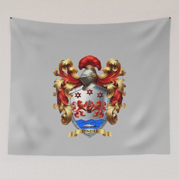 Item preview, O'Neill Family Crest – Irish Silver Shield with Red Lions, Red Hand, Stars & Salmon designed and sold by Highlandkings.