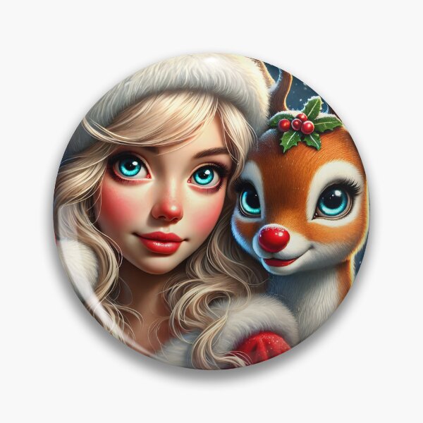 Item preview, Young Mrs Claus with Her Reindeer designed and sold by EmeraldeaDesign.