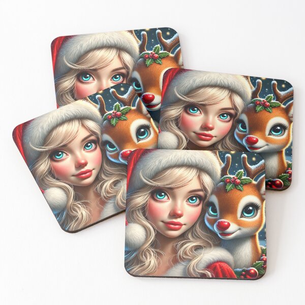 Item preview, Young Mrs Claus with Her Reindeer designed and sold by EmeraldeaDesign.