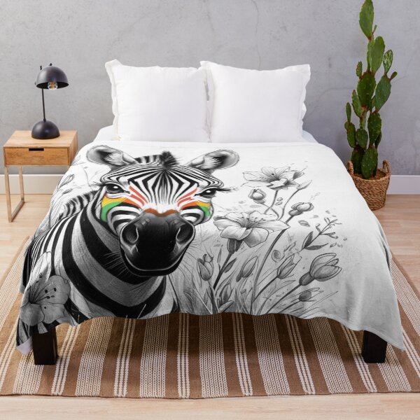 Item preview, Cute Long Eyelashes Zebra in Black and White and field of flowers 3 designed and sold by AlinaSCorner.
