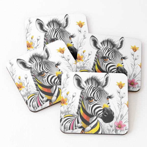 Item preview, Cute Long Eyelashes Zebra in Black and White and field of flowers 4 designed and sold by AlinaSCorner.