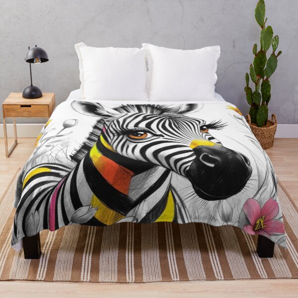 Item preview, Cute Long Eyelashes Zebra in Black and White and field of flowers 4 designed and sold by AlinaSCorner.
