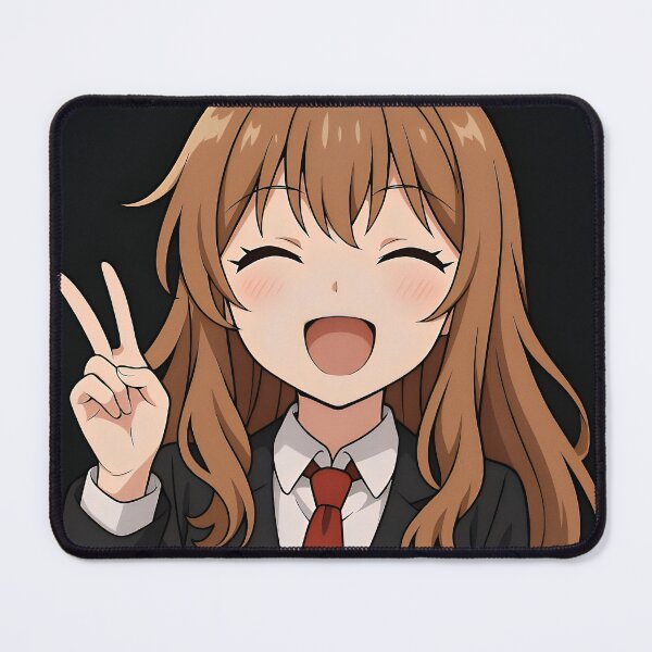 Item preview, Smiling Anime Business Girl Giving Peace Sign designed and sold by Amr Siam.