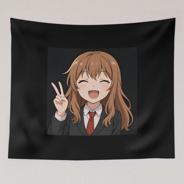 Item preview, Smiling Anime Business Girl Giving Peace Sign designed and sold by Amr Siam.