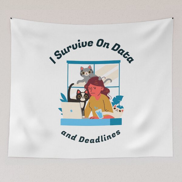 Item preview, I Survive On Data and Deadlines Funny Cat and Laptop Chaos designed and sold by The Sun Brings Light.