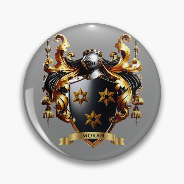 Item preview, Moran Family Crest – Irish Black Shield with Three Gold Stars designed and sold by Highlandkings.