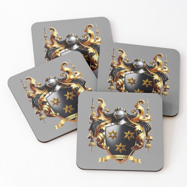 Item preview, Moran Family Crest – Irish Black Shield with Three Gold Stars designed and sold by Highlandkings.
