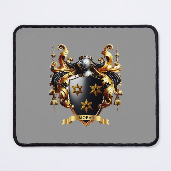 Item preview, Moran Family Crest – Irish Black Shield with Three Gold Stars designed and sold by Highlandkings.