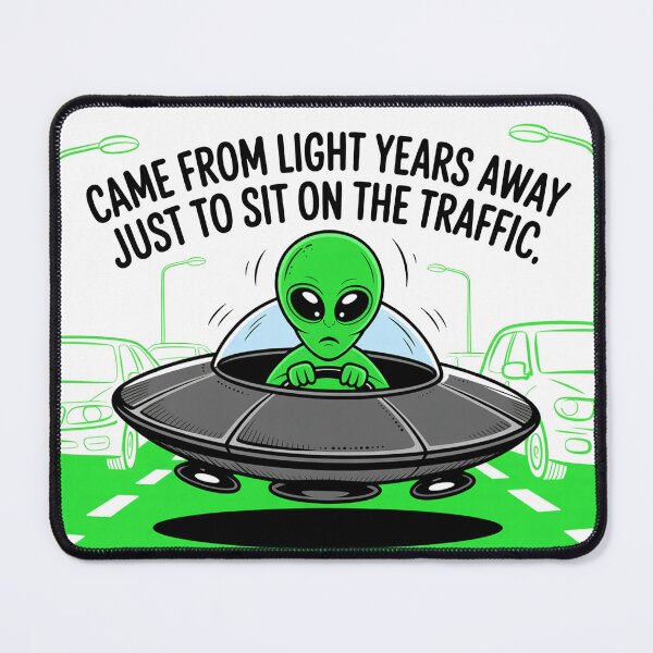 Item preview, Funny Cartoonish Style Alien UFO In Traffic Jam designed and sold by MonkiFlipp.