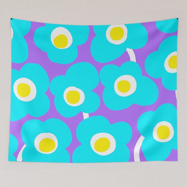 Item preview, Vivid Retro Garden in Cyber Aqua, Neo Lilac and Yellow designed and sold by Deutschic.