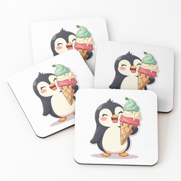 Item preview, Kawaii Penguin Enjoying Ice Cream Cone designed and sold by YumePixel.