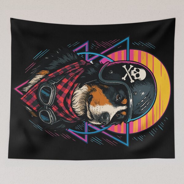 Item preview, Bernese Mountain Biker Dog Skull Helmet Retro designed and sold by TomFrontierArt.