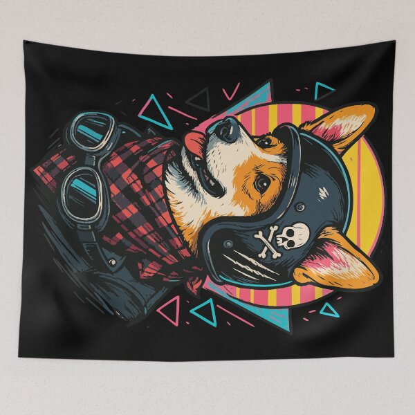 Item preview, Corgi Biker Dog Skull Helmet Retro designed and sold by TomFrontierArt.