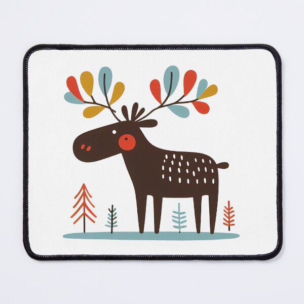Item preview, Cute Christmas Moose with Colorful Antlers in Winter Forest by heidiannemorris © designed and sold by FOLK ART FUSION by heidiannemorris.