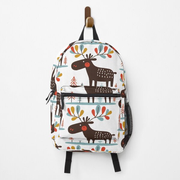 Item preview, Cute Christmas Moose with Colorful Antlers in Winter Forest by heidiannemorris © designed and sold by FOLK ART FUSION by heidiannemorris.