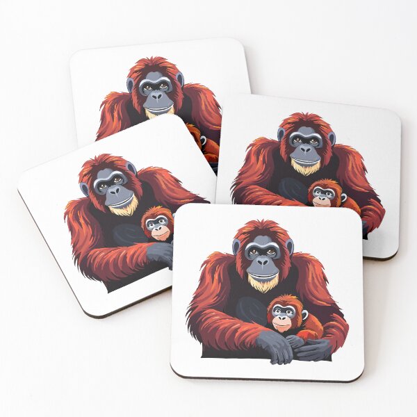 Item preview, Bornean orangutan (Pongo pygmaeus) Wild orangutan primate head face illustration, orangutan monkey ape, painting of a mother orangutan with her kid, Mother orangutan designed and sold by Danler.