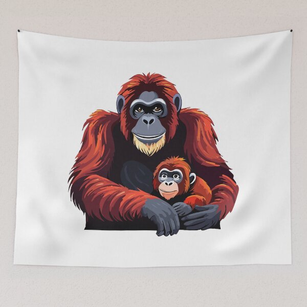 Item preview, Bornean orangutan (Pongo pygmaeus) Wild orangutan primate head face illustration, orangutan monkey ape, painting of a mother orangutan with her kid, Mother orangutan designed and sold by Danler.