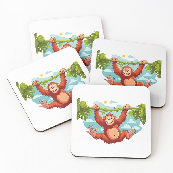 Item preview, Bornean orangutan (Pongo pygmaeus) Wild orangutan primate head face illustration, orangutan monkey ape, orangutan cartoon hanging on a tree branch designed and sold by Danler.