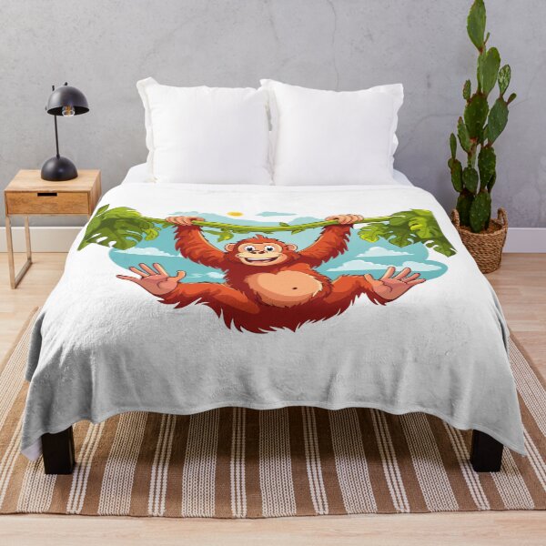 Item preview, Bornean orangutan (Pongo pygmaeus) Wild orangutan primate head face illustration, orangutan monkey ape, orangutan cartoon hanging on a tree branch designed and sold by Danler.