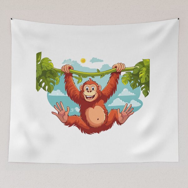 Item preview, Bornean orangutan (Pongo pygmaeus) Wild orangutan primate head face illustration, orangutan monkey ape, orangutan cartoon hanging on a tree branch designed and sold by Danler.