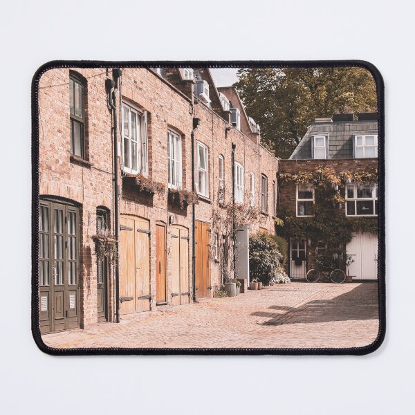 Item preview, London, England I Notting Hill cobbled street with authentic urban city British brick architecture of a dead end with minimalist geometric composition and autumn pastel orange moody aesthetic designed and sold by Julie Travel Photography.