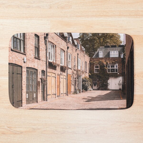 Item preview, London, England I Notting Hill cobbled street with authentic urban city British brick architecture of a dead end with minimalist geometric composition and autumn pastel orange moody aesthetic designed and sold by Julie Travel Photography.