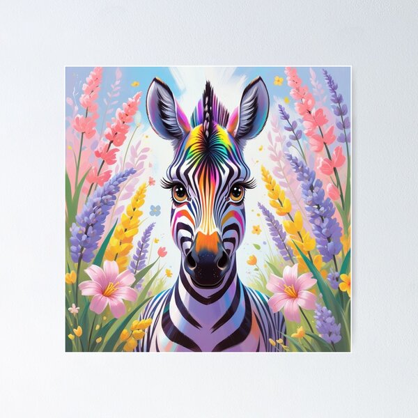 Item preview, Cute Long Eyelashes Zebra in Colors and field of flowers 6 designed and sold by AlinaSCorner.