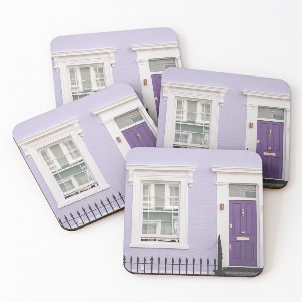 Item preview, London, England I Front of a typical purple Notting Hill house with colorful brick architecture with minimalist geometric street photography at the retro vintage British vibrant mauve door designed and sold by Julie Travel Photography.