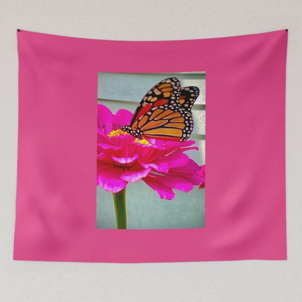 Item preview, Monarch Butterfly on Pink Zinnia designed and sold by Moleshavesouls.