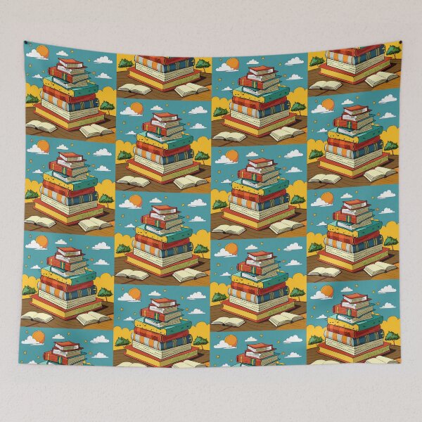 Item preview, Colorful Stack of Books in Whimsical Landscape designed and sold by ART ATTACK ZONE.