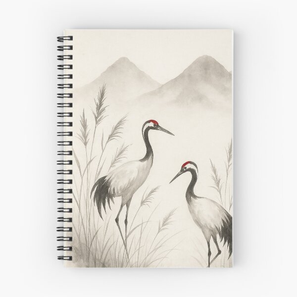Item preview, Japanese Ink Cranes with Red Sun – Tranquil Minimalist Zen Artwork.Part 5 designed and sold by JSDESIGN888.