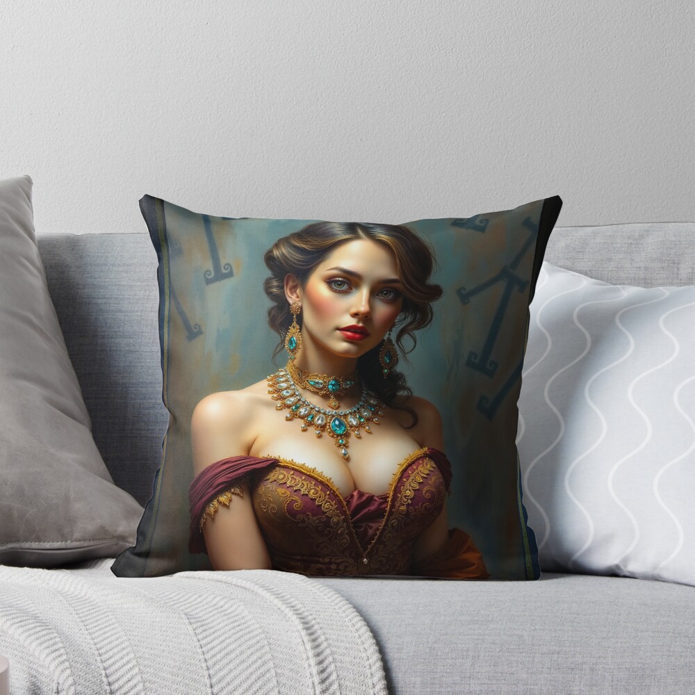 A Study in Light, The Exquisite Portrait Of Countess Vivienne Moreau AI Concept Art by Xzendor7 3 A Study in Light, The Exquisite Portrait Of Countess Vivienne Moreau Enthralling AI Concept Art by Xzendor7 Decorative Art Print Throw Pillow