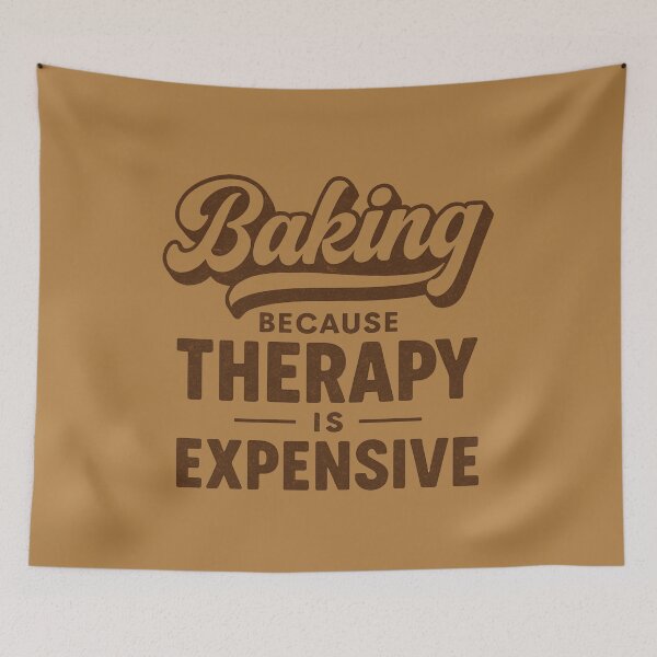 Item preview, Baking Because Therapy Is Expensive – Vintage 80s Sepia Typography designed and sold by Meandmyshop.