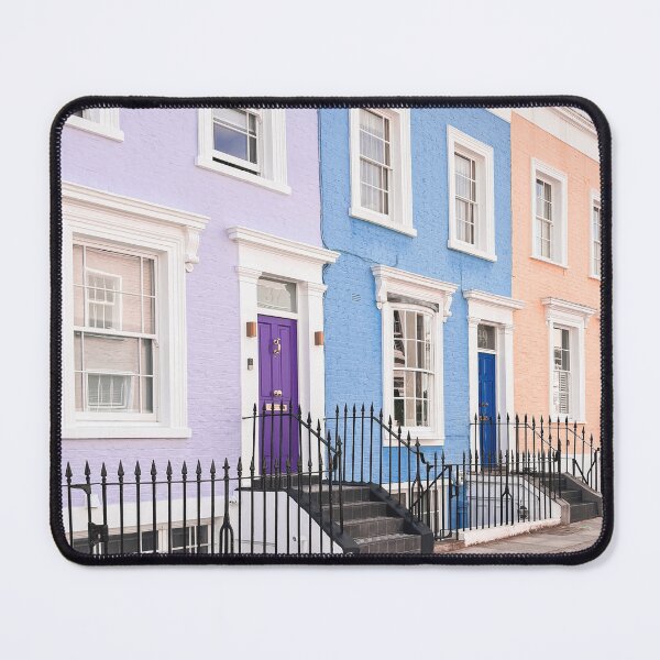Item preview, London, England I Pastel facades of Notting Hill streets captured in colorful British architecture to the purple blue and pink dollhouse aesthetic of an everyday lifestyle londoner street scene designed and sold by Julie Travel Photography.