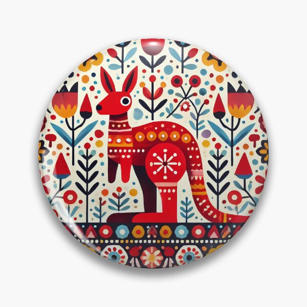 Item preview, Scandinavian Folk Art Colourful Patterned Red Kangaroo by heidiannemorris © designed and sold by FOLK ART FUSION by heidiannemorris.
