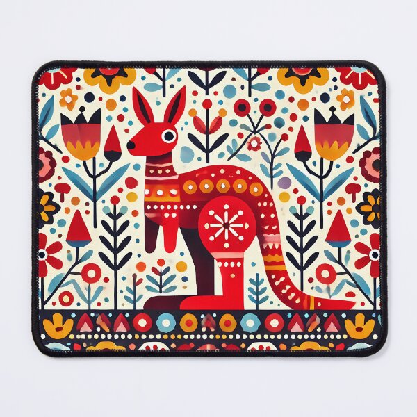 Item preview, Scandinavian Folk Art Colourful Patterned Red Kangaroo by heidiannemorris © designed and sold by FOLK ART FUSION by heidiannemorris.