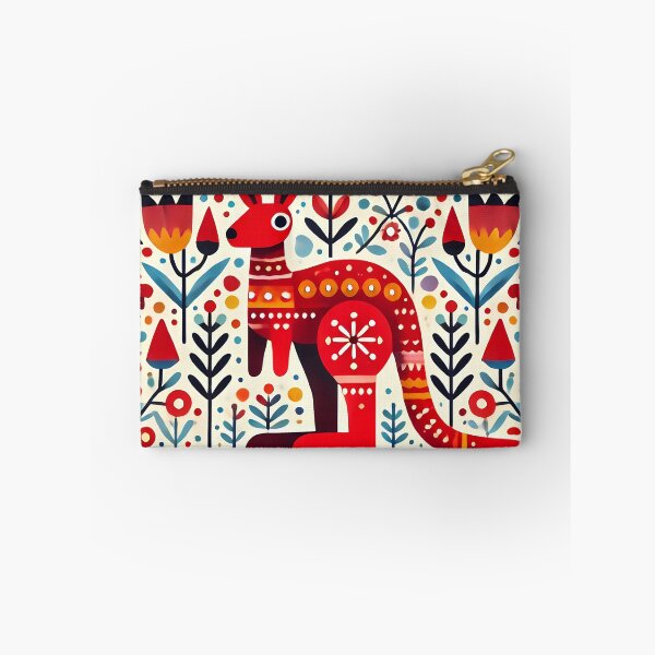 Item preview, Scandinavian Folk Art Colourful Patterned Red Kangaroo by heidiannemorris © designed and sold by FOLK ART FUSION by heidiannemorris.