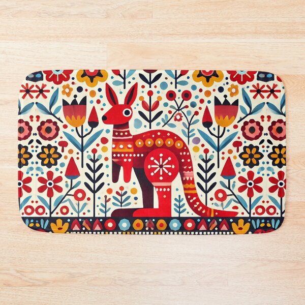 Item preview, Scandinavian Folk Art Colourful Patterned Red Kangaroo by heidiannemorris © designed and sold by FOLK ART FUSION by heidiannemorris.