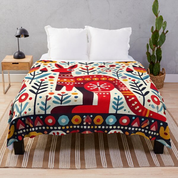 Item preview, Scandinavian Folk Art Colourful Patterned Red Kangaroo by heidiannemorris © designed and sold by FOLK ART FUSION by heidiannemorris.