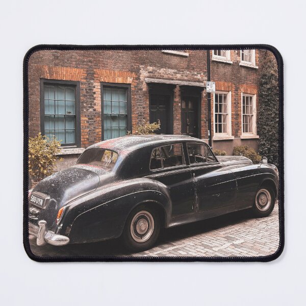 Item preview, London, England I Antique car on a Shoreditch street with retro vintage aesthetic brick facades with a street photography of British minimalist geometric architecture with a moody ambience designed and sold by Julie Travel Photography.