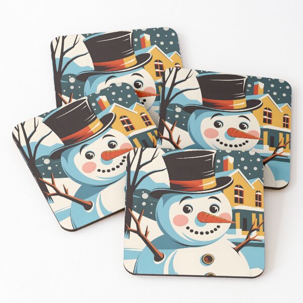 Item preview, Smiling Snowman in the Snowy City – Vintage Vector Cartoon Style designed and sold by EmeraldeaDesign.
