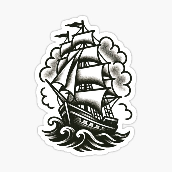 Item preview, Traditional Pirate Ship Illustration, Vintage Tattoo Style Ocean Art designed and sold by SFDigital.