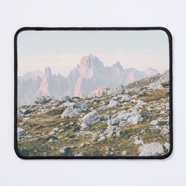 Item preview, Dolomites, Italy I Alpine mountain scenery view from the Tre Cime at sunrise in golden pink light with boho bohemian wilderness and rocky grandiose skylines panorama like those of Canada or Norway designed and sold by Julie Travel Photography.