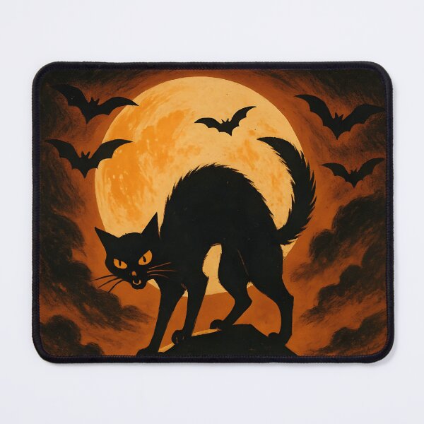 Aperçu de l'œuvre Midnight Watcher – Affiche vintage d'Halloween avec le chat noir créée et vendue par Ashidre.
