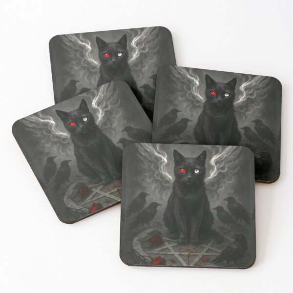 Item preview, Fallen Familiar – Gothic Black Cat with Smoky Wings and Crows designed and sold by Ashidre.